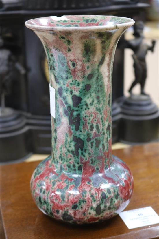 Victorian overlaid glass candlesticks, Ruskin vase, tray etc